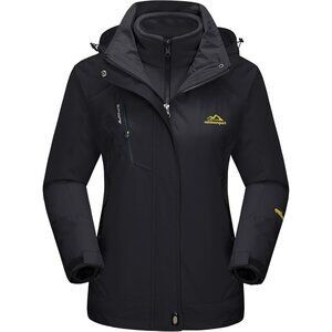 Women's Pure Black Winter Coats Snow Ski Jacket Waterproof  Winter Jacket